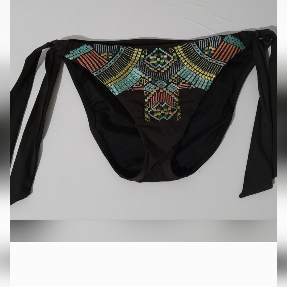 Nanette Lepore Black Bikini Bottom with Colorful Pattern